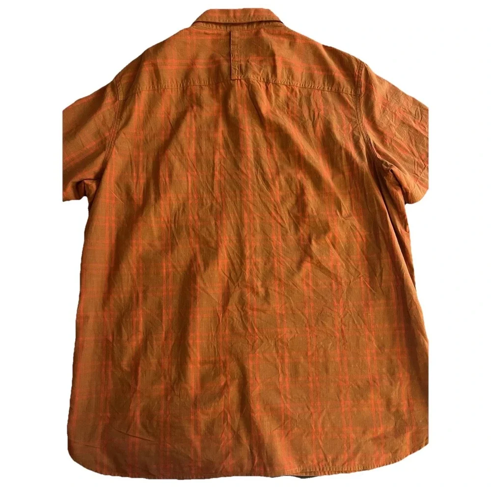 The North Face Mens XL Short Sleeve Button Down Shirt Orange Plaid Ripstop XL